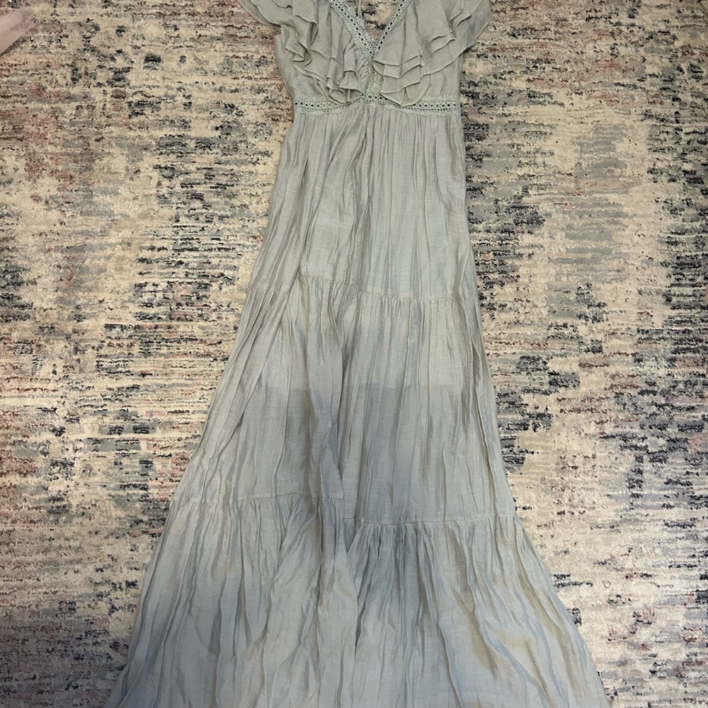 Entro Light Gray Maxi Dress with Ruffle Details